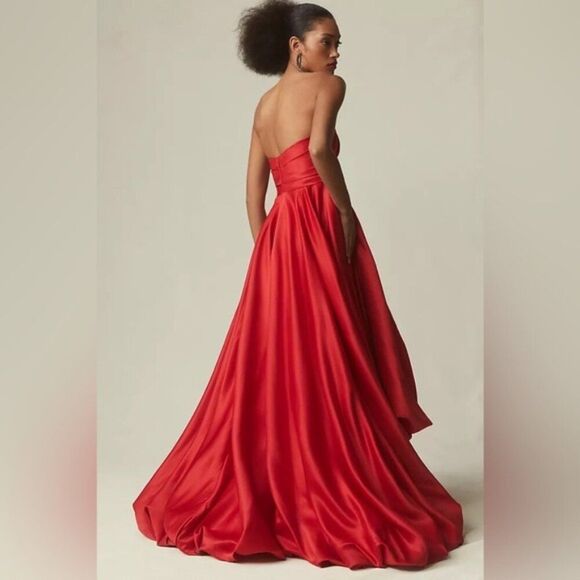 Mac Duggal 11685 Size 10 Red Strapless Ruched High Low Gown Maxi Formal Dress - Picture 6 of 6